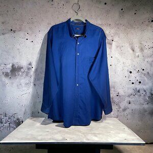 Izod Mens Large Silky Poplin Long Sleeve Button Down Shirt Blue 18-1/2 34/35 Big